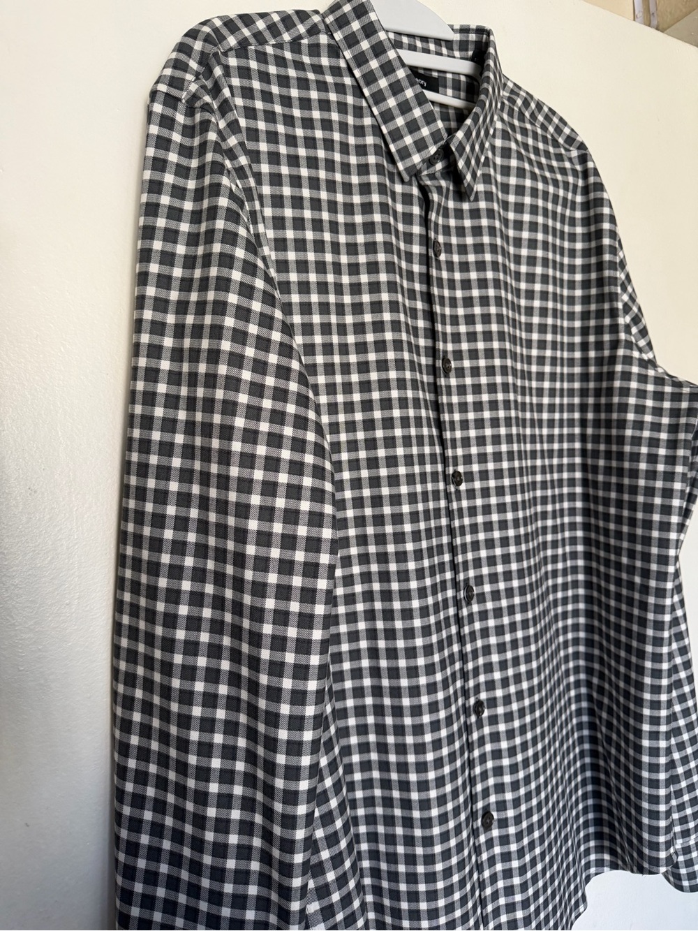 Theory Rammy NP Ombre Gingham Plaid Button Front Shirt XL Black Gray - Picture 3 of 11